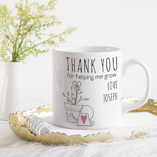 Mug Merci pour m'aider à grandir Doodle Plante rose