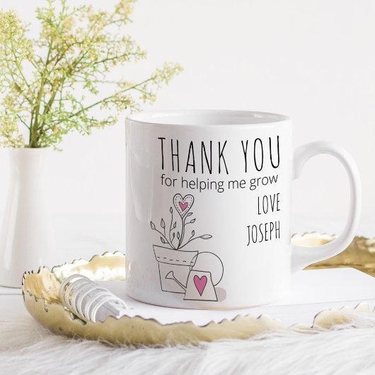 Mug Merci pour m'aider à grandir Doodle Plante rose