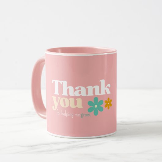Mug Merci pour m'aider à grandir, fleur rétro (Devant gauche)