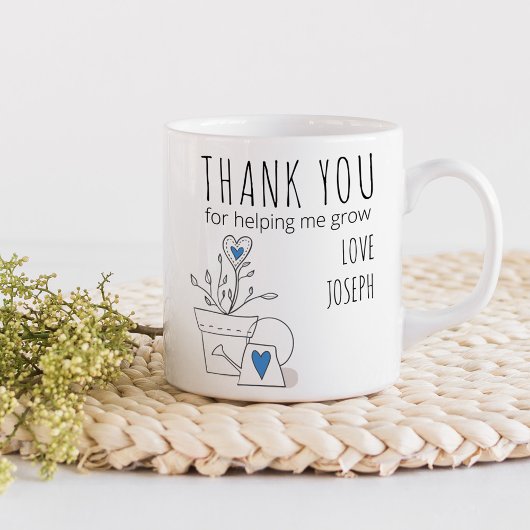 Mug Merci pour m'aider à grandir Plante bleu Doodle