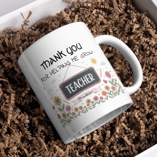 Mug Merci pour m'aider à grandir professeur de fleurs