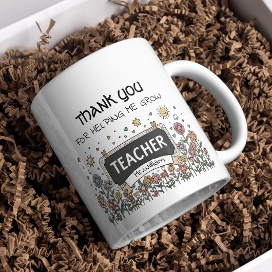 Mug Merci pour m'aider à grandir professeur de fleurs
