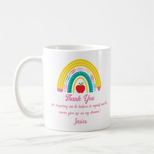 Mug merci professeur arc-en-ciel fournitures école ros (Gauche)