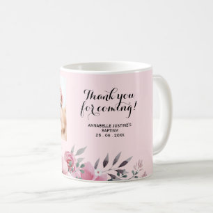 Mug Merci rose doux pour venir! Photo du baptême