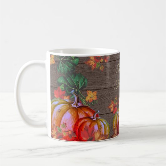 Mug Merci rustique Orange Citrouille Feuilles de chute (Gauche)