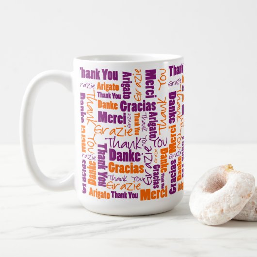 Mug Merci Typographie multilingue violet orange (Avec donut)