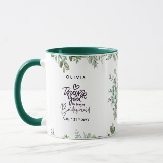 Mug Merci vert BRIDESMAID personnalisé M (Gauche)