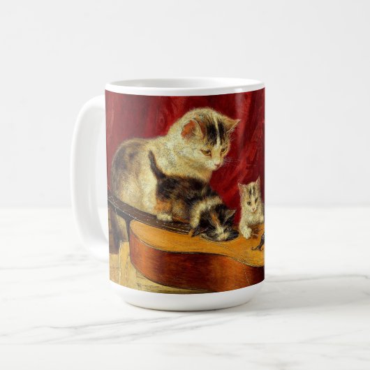 Mug Mère Chat et chatons Jouer avec la guitare (Devant gauche)