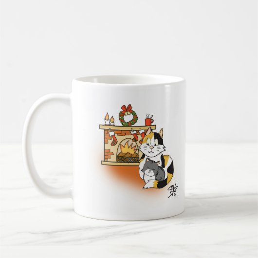 Mug Mère Chat et Kitten Foyer chaleureux Noël (Gauche)
