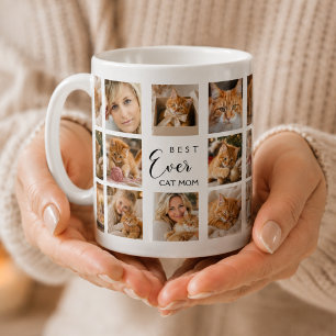 Mug Mère chat maman photo collage blanc noir