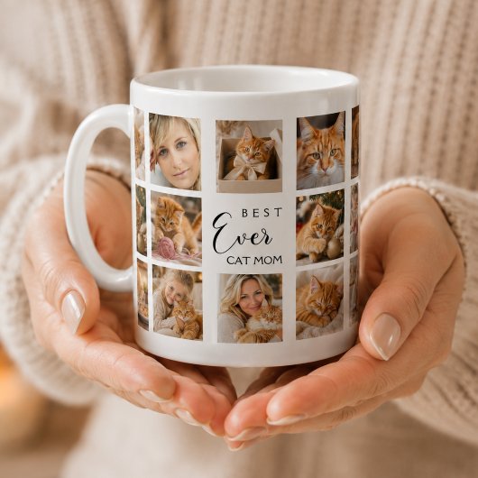 Mug Mère chat maman photo collage blanc noir