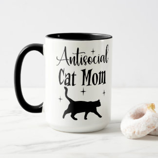 Mug Mère de chat antisociale Chat noir Étoiles Drôle S