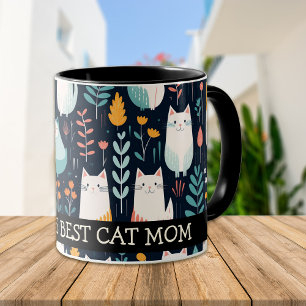 Mug Mère de chat couleur bohème Chats et feuilles