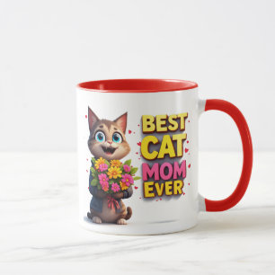 Mug Mère de chat fière avec un joli chat aux fleurs 🐱