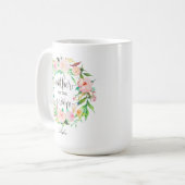 Mug Mère de la chambre, Calligraphie, couronne florale (Devant gauche)