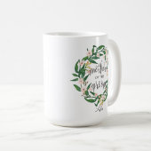 Mug Mère de la chambre, Calligraphie, couronne florale (Devant droit)