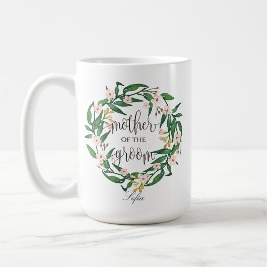 Mug Mère de la chambre, Calligraphie, couronne florale (Gauche)