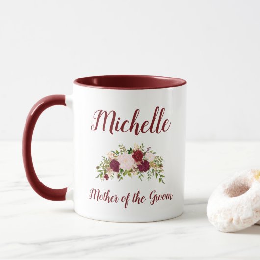Mug Mère de la Groom Marsala Mariage floral rose (Avec donut)