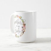 Mug Mère de la mariée, Calligraphie, couronne florale- (Devant gauche)
