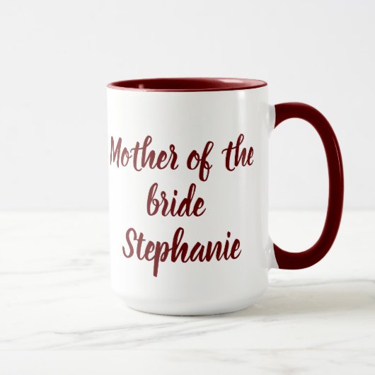 Mug Mère de la mariée Mariages script Bourgogne (Droite)