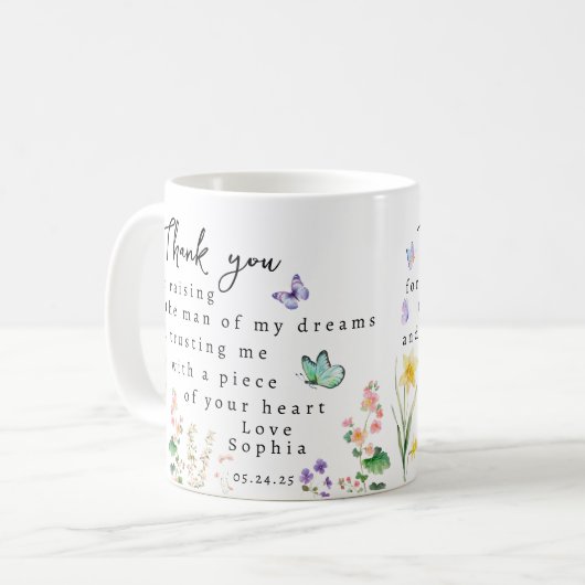 Mug Mère de Merci de mariée de chambre personnalisée. (Devant gauche)