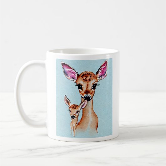 Mug Mère Et Bébé Cerf Aquarelle Amour Famille (Gauche)