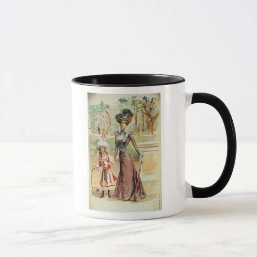 Mug Mère et fille sur une promenade (litho de couleur) (Droite)