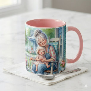 Mug Mère-grand Petite-fille Véranda Étreinte