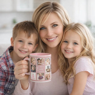 Mug Mère maman collage de photos rose poussiéreuse ros
