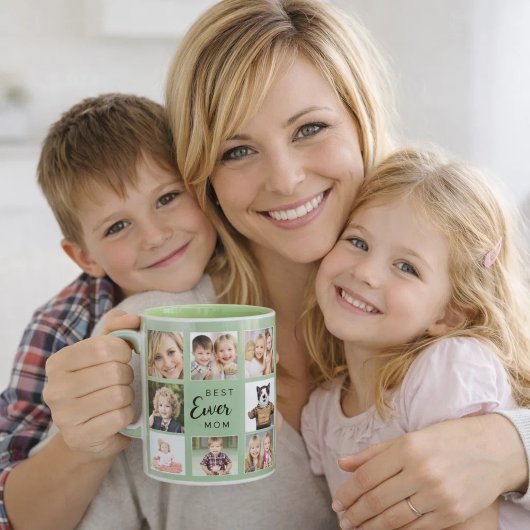 Mug Mère maman collage de photos vert sauge