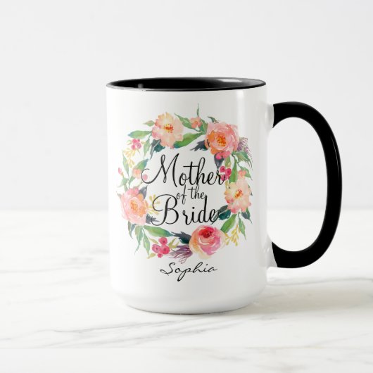 Mug Mère personnalisée de la mariée couronne fleurie2 (Droite)