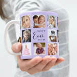 Mug Mère photo collage lavande violet<br><div class="desc">Un cadeau pour votre mère, célébrant sa vie avec un collage de 14 photos. Texte en noir : Meilleure maman jamais. Personnalisez et utilisez vos propres photos d'elle, enfants, mari, animaux domestiques, amis. Violet tendance, arrière - plan couleur lavande. Parfait comme cadeau de la Fête des Mères, pour les anniversaires...</div>