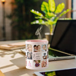Mug Mère photo collage pêche rose<br><div class="desc">Un cadeau pour votre mère, célébrant sa vie avec un collage de 14 photos. Texte en noir : Meilleure maman jamais. Personnalisez et utilisez vos propres photos d'elle, enfants, mari, animaux domestiques, amis. Élégant rose, arrière - plan couleur pêche. Parfait comme cadeau de la Fête des Mères, pour les anniversaires...</div>