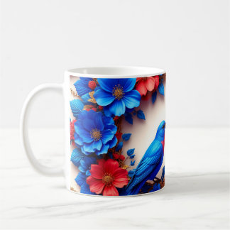 Mug Merles Bleus Vibrants au Milieu de Fleurs Colorées