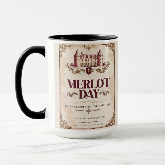 Mug Merlot Day - Mariage Survie Parodie Vin Étiquette (Gauche)