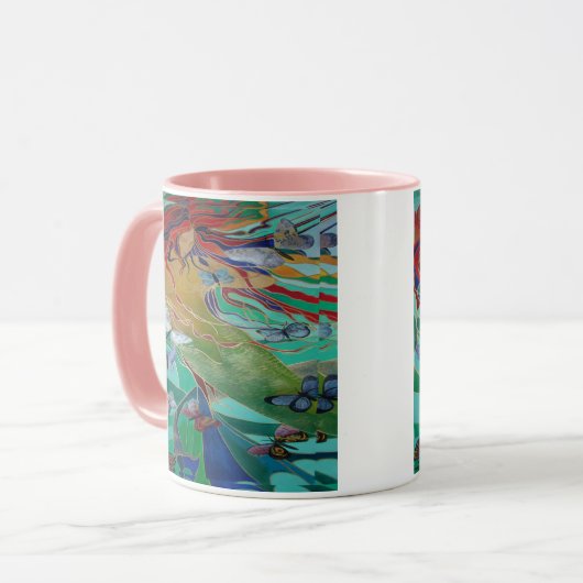 Mug Mermaid Nage avec Papillons Imaginaire Art (Devant gauche)