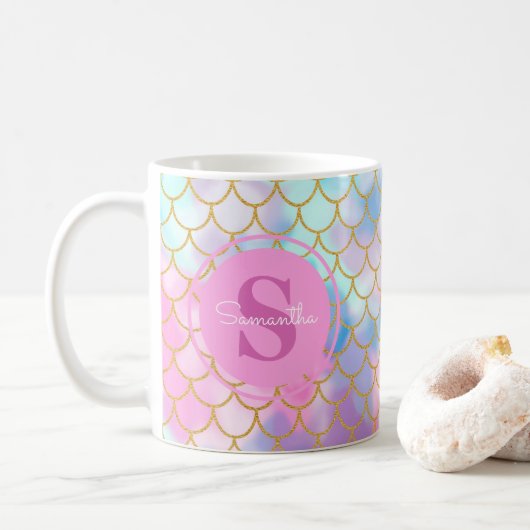 Mug Mermaid Scales or Parties scintillant Motif rose M (Avec donut)