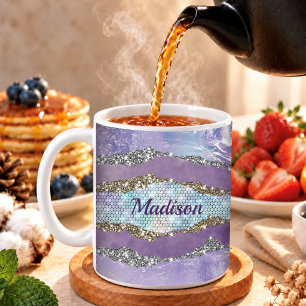 Mug Mermaid stylée pailletée monogramme violet turquoi
