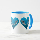 Mug Mérou - Cœurs bleus, disposés horizontalement | (Devant droit)