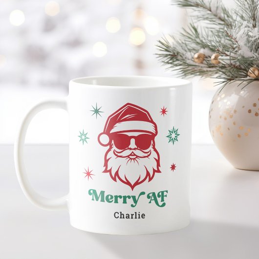Mug Merry AF cool Père Noël dans lunettes de soleil ét