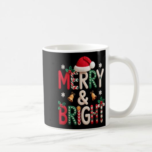 Mug Merry & Bright Christmas Santa Hat Crochet Kni (Droite)
