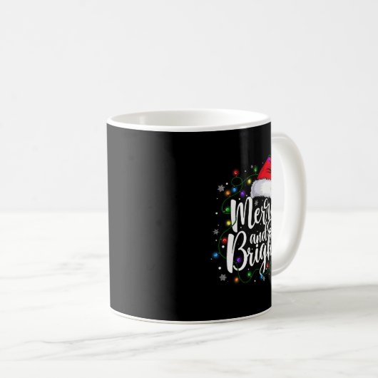 Mug Merry And Bright Christmas Lights Santa Hat Xmas H (Devant droit)
