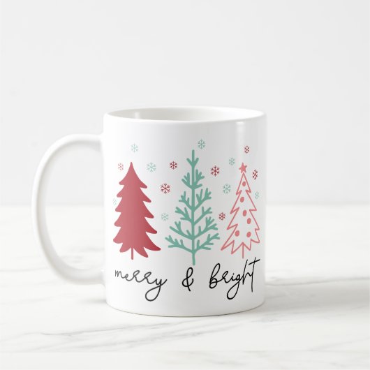 Mug "Merry and Bright" Pink and Mint Christmas Trees (Gauche)