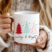 Mug "Merry and Bright" Pink and Mint Christmas Trees