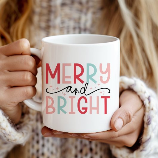 Mug "Merry and Bright" Pink and Mint Modern Christmas