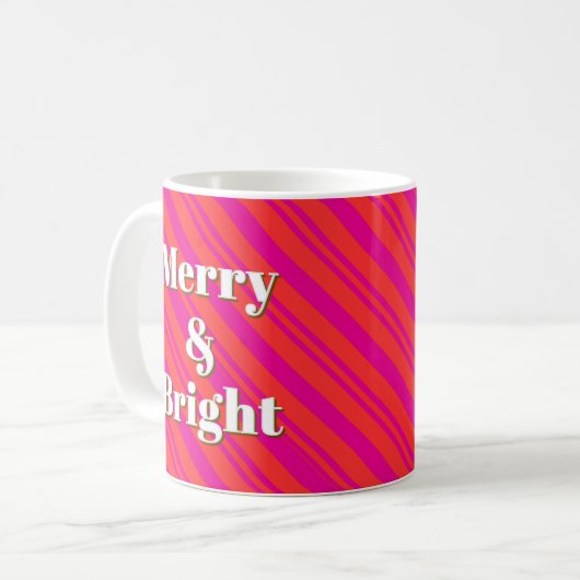 Mug Merry and Bright Red and Pink Candy Stripe Custom (Devant gauche)