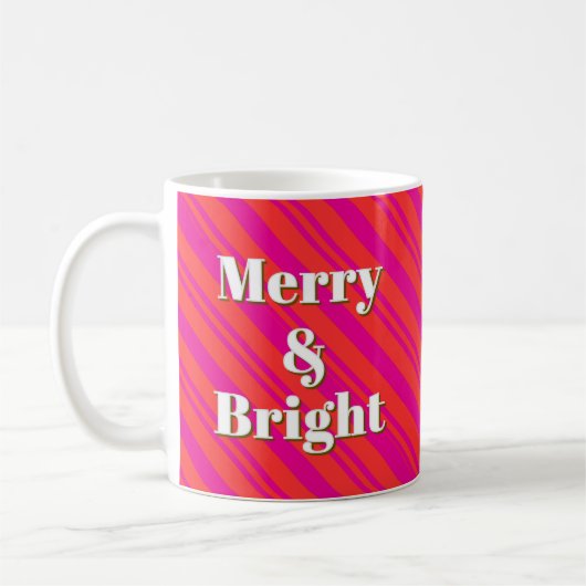 Mug Merry and Bright Red and Pink Candy Stripe Custom (Gauche)