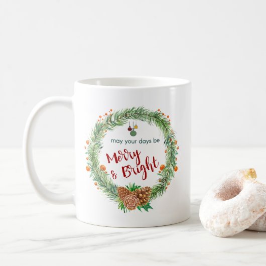 Mug Merry & Bright Christmas Wreath (Avec donut)