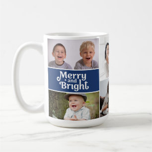Mug Merry & Bright Multi-Photo Fêtes de fin d'année Bl