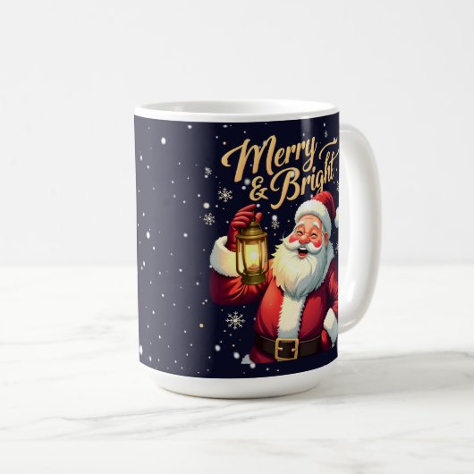 Mug Merry Bright Santa Holding Lantern Illustration (Devant droit)